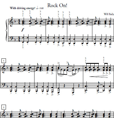 Rock On Sheet Music and Sound Files for Piano Students
